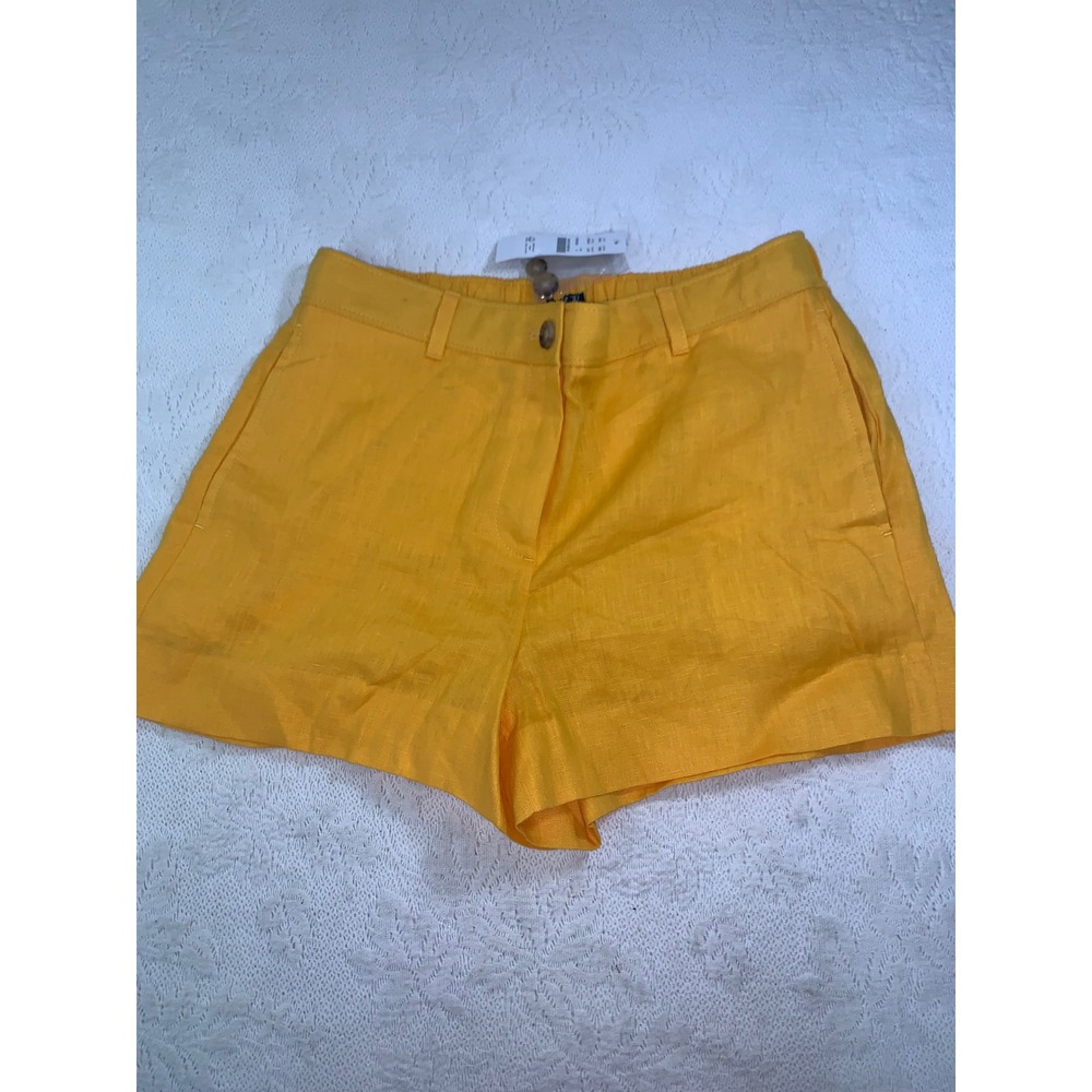 J.Crew Womens Bright Yellow Linen Shorts Size S CH874 Elastic Back Waist
